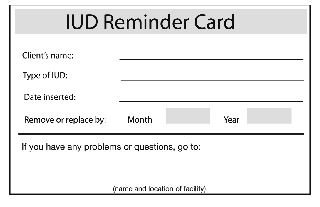 IUD reminder card