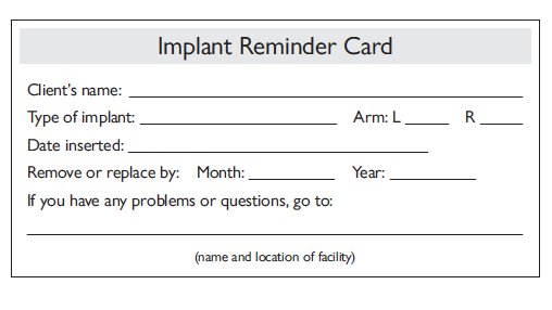 implant reminder card