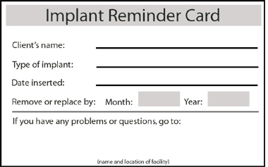 Sample Implant Reminder Card